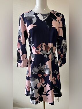 JH Women Navy Multi Color Long Sleeve Dress Sz 8 NWT